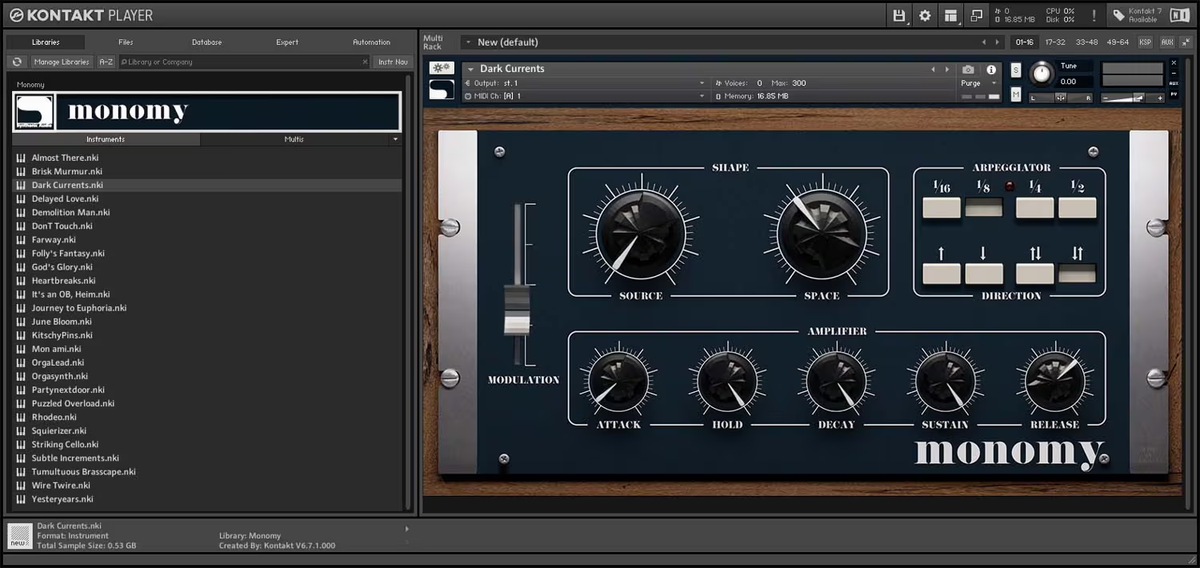Monomy inside the free Kontakt Player