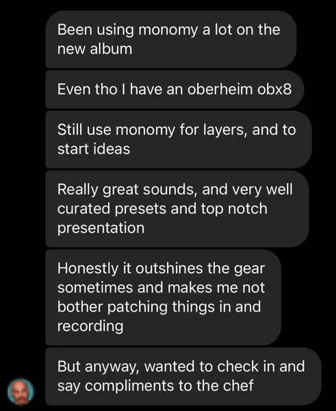 Customer feedback about Monomy, review 1